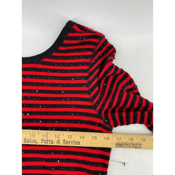 Express Women's Long Sleeve Black Red Striped Knit Sequin Sweater Dress Size M - Picture 11 of 15